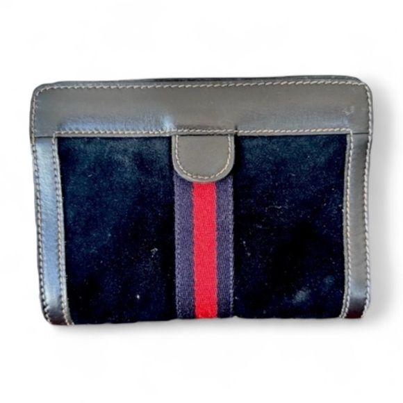 Vintage Gucci Mini Pouch Toiletry Bag Sherry Line Suede Black Authentic 5x7 EUC - Picture 1 of 16